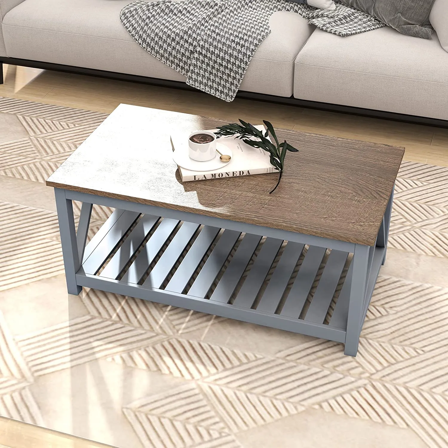 Farmhouse Coffee Table, Rustic Vintage Living Room Table