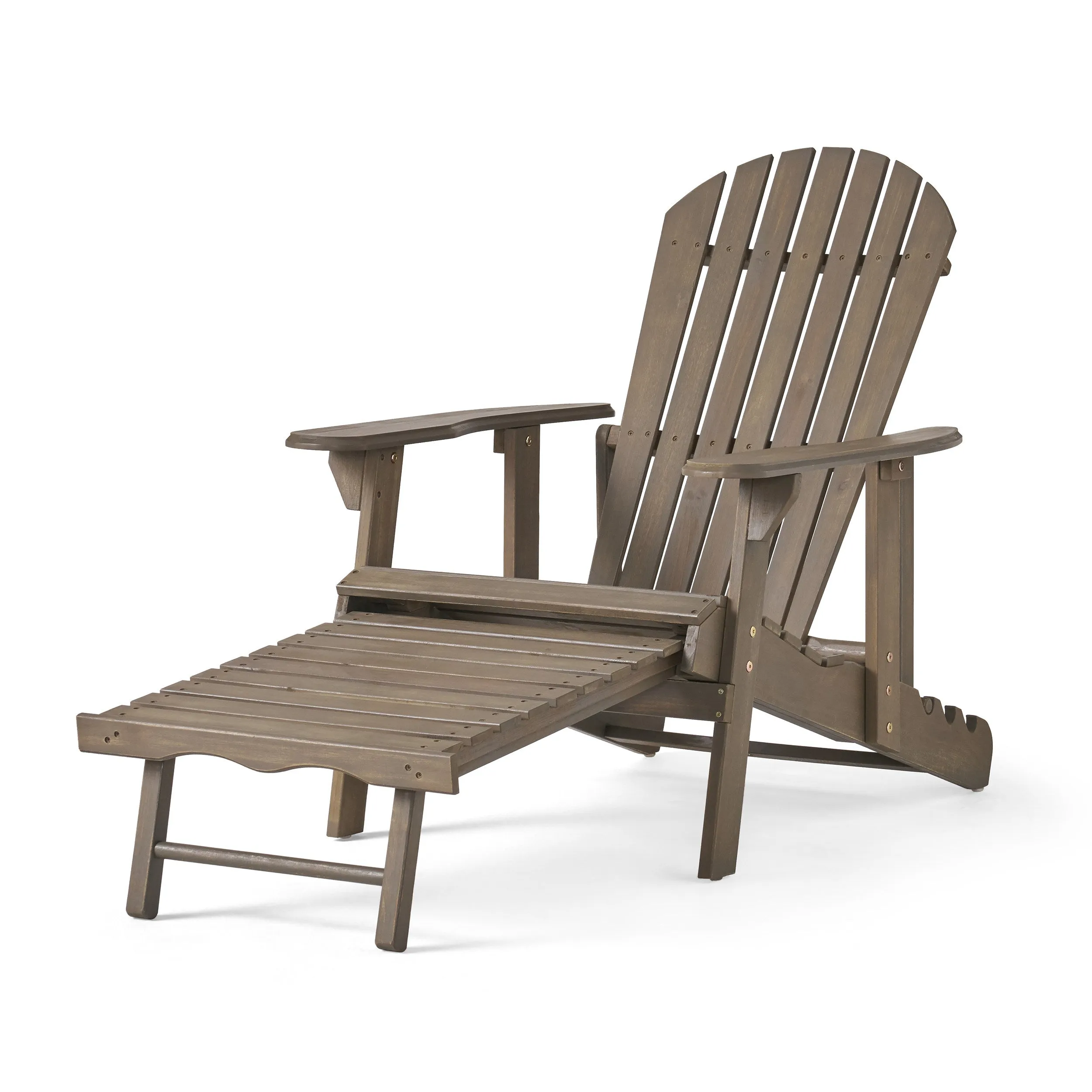Kono Outdoor Acacia Wood Reclining Adirondack Chair with Footrest