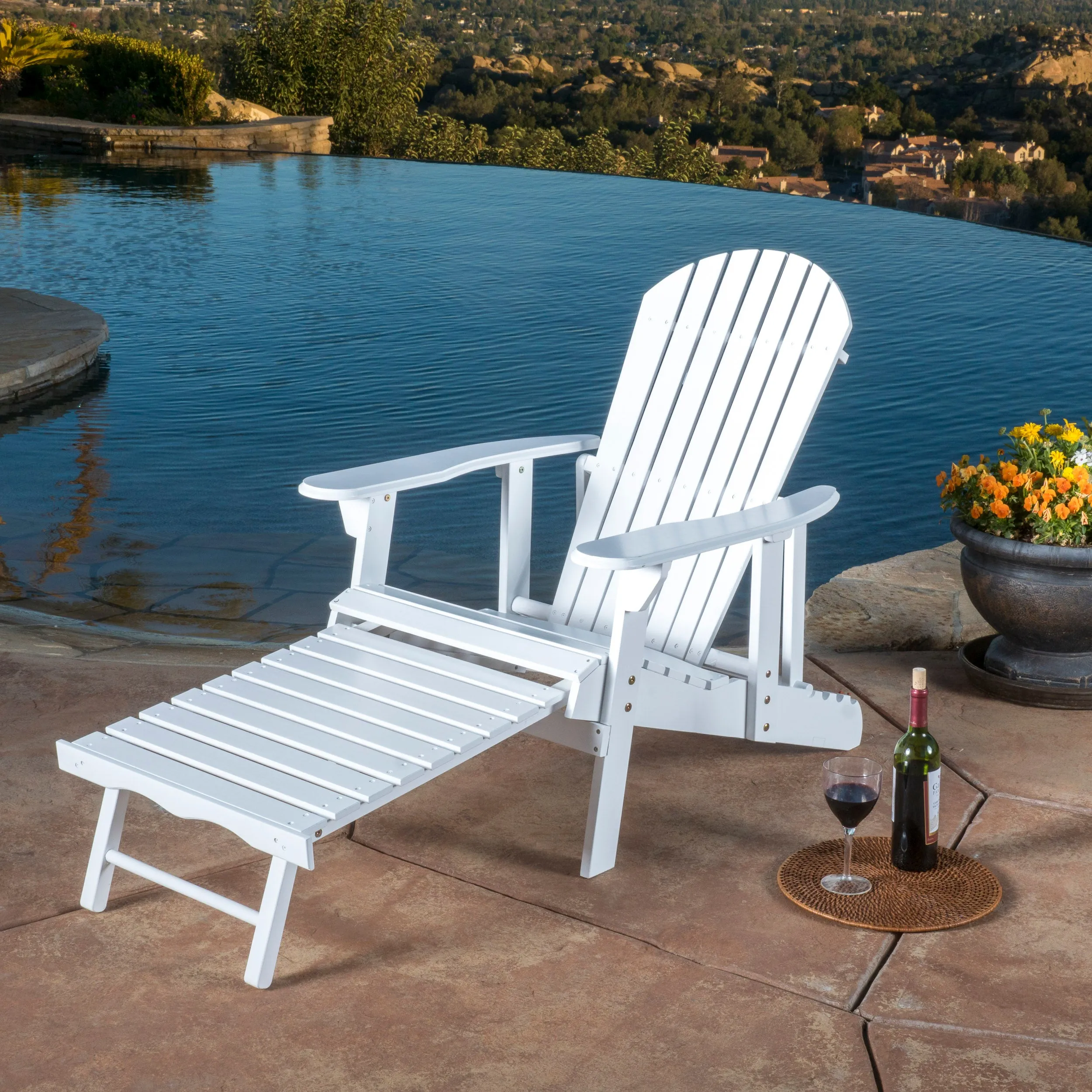 Kono Outdoor Acacia Wood Reclining Adirondack Chair with Footrest