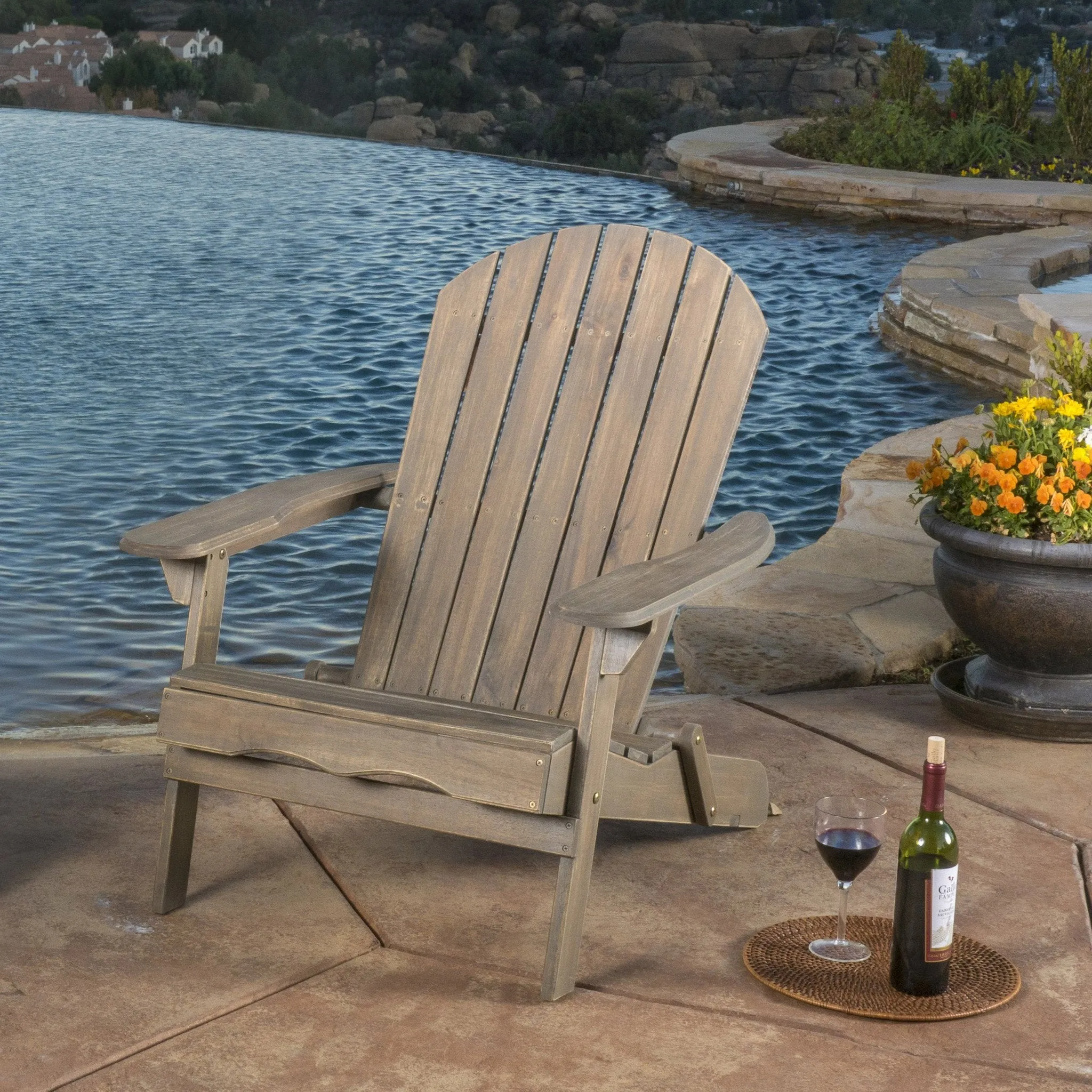 Kono Outdoor Acacia Wood Reclining Adirondack Chair with Footrest