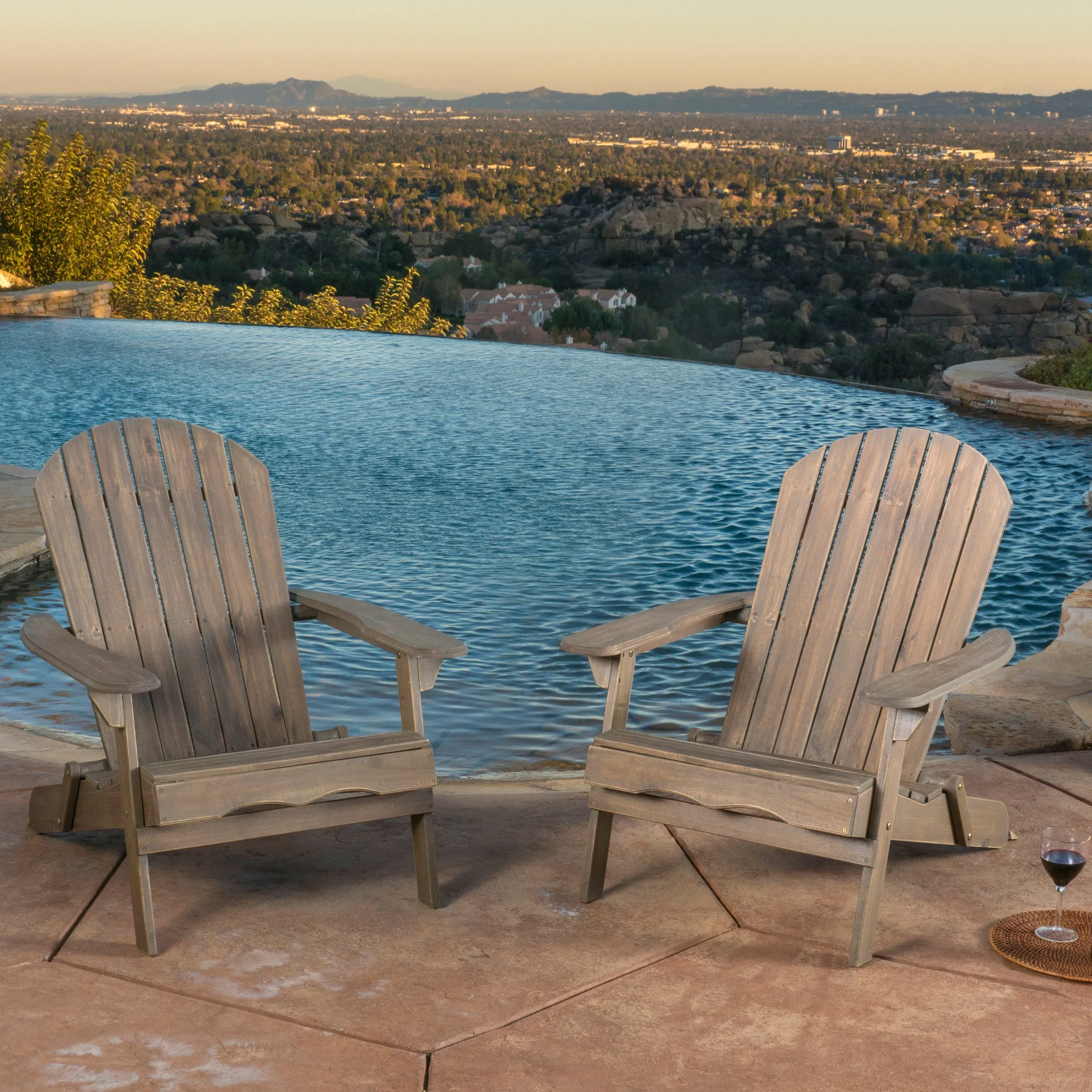 Kono Outdoor Acacia Wood Reclining Adirondack Chair with Footrest