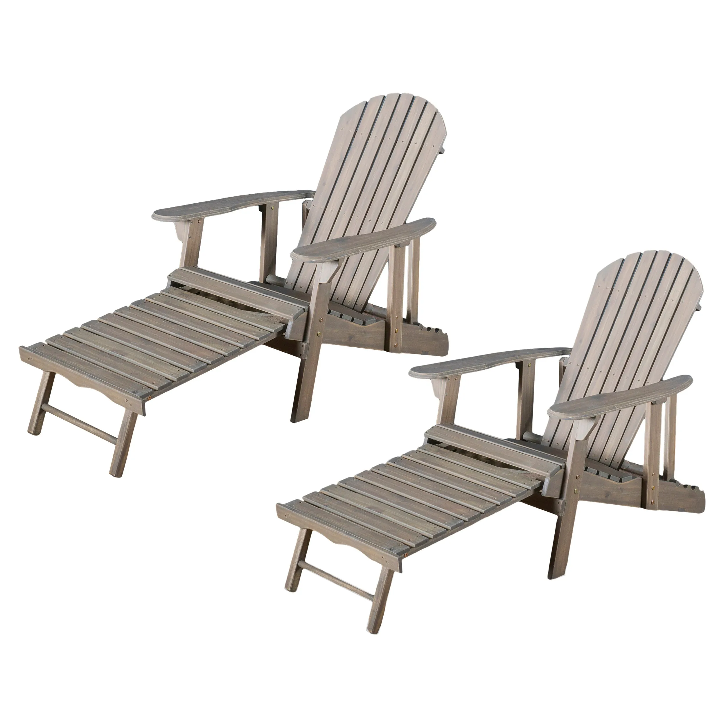 Kono Outdoor Acacia Wood Reclining Adirondack Chair with Footrest