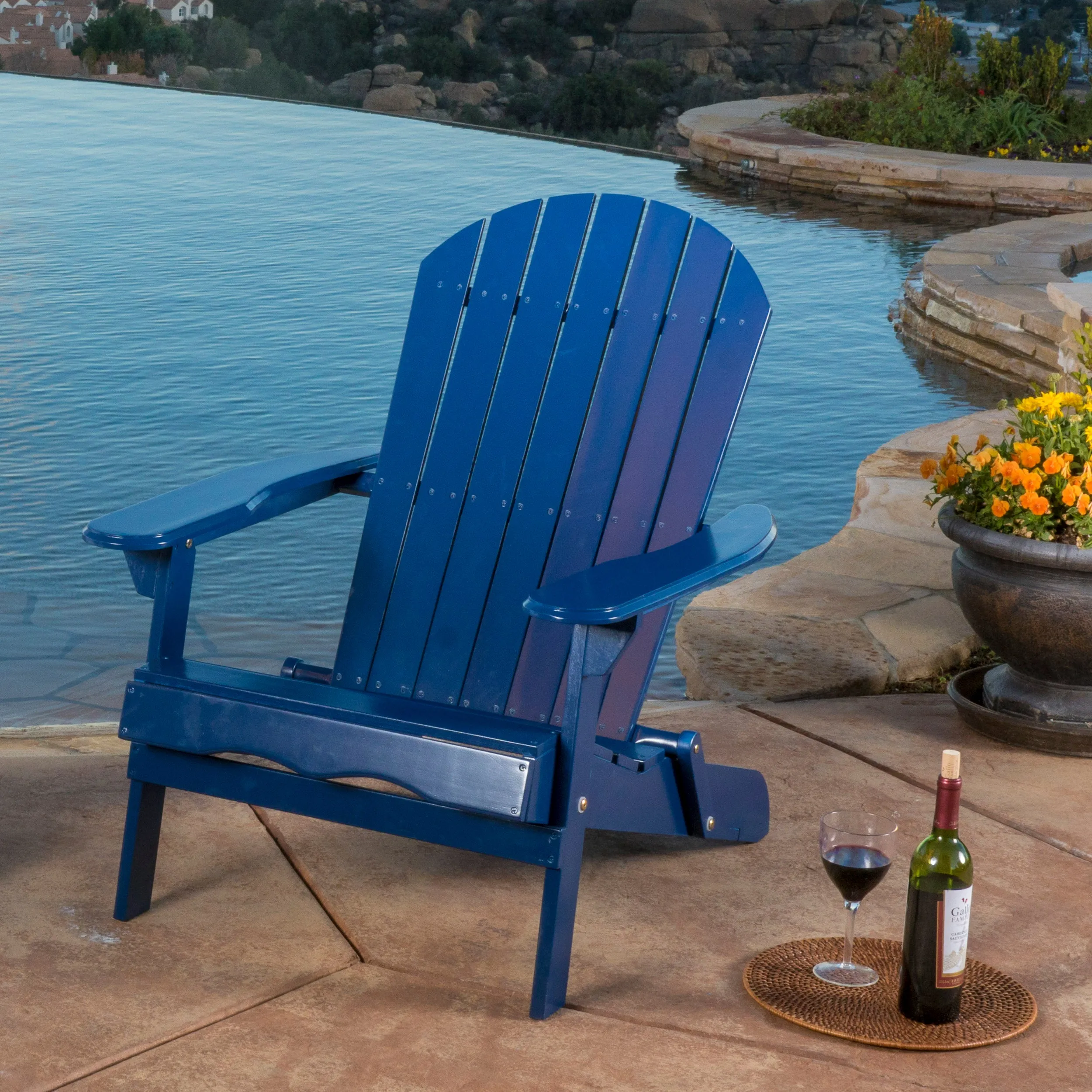Kono Outdoor Acacia Wood Reclining Adirondack Chair with Footrest