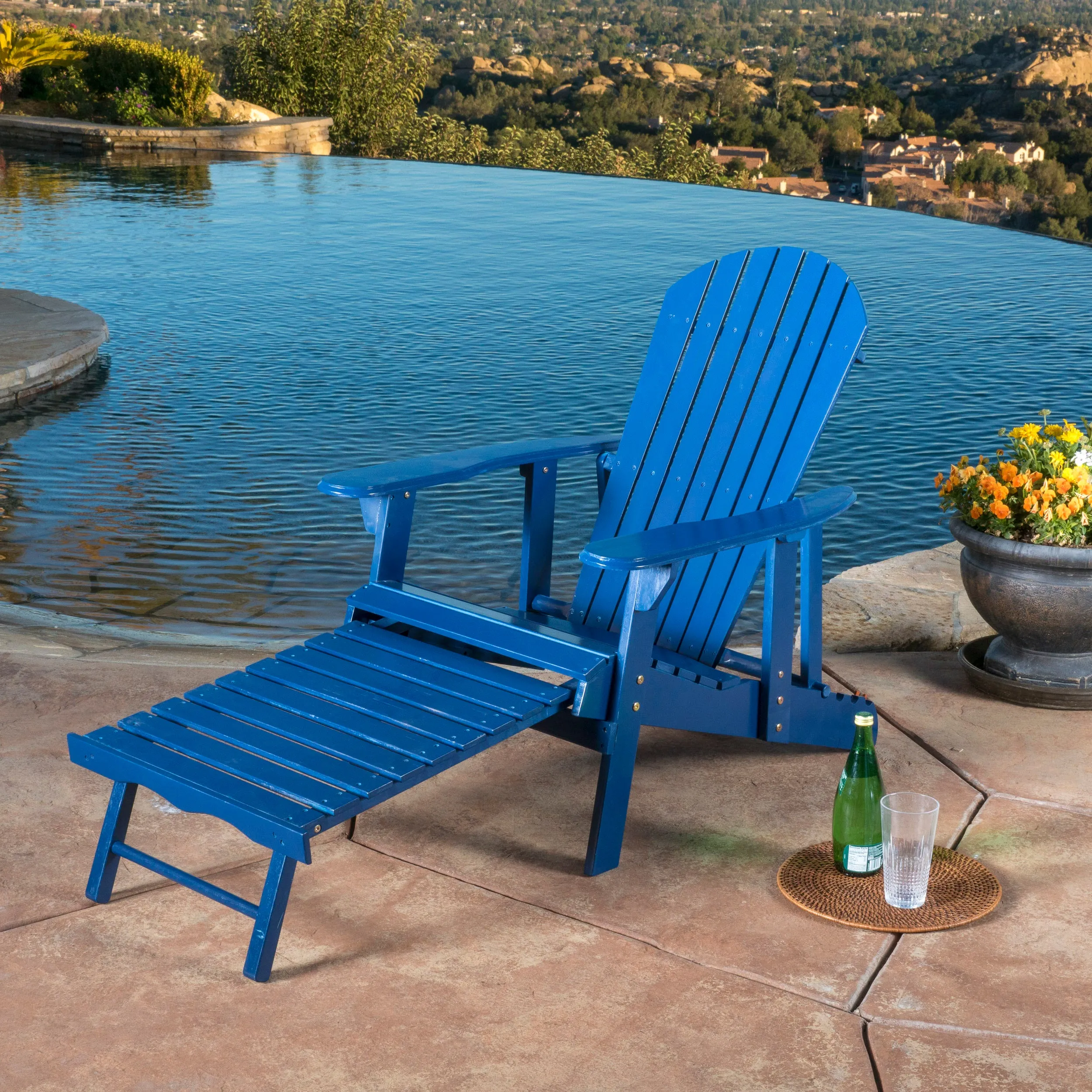 Kono Outdoor Acacia Wood Reclining Adirondack Chair with Footrest