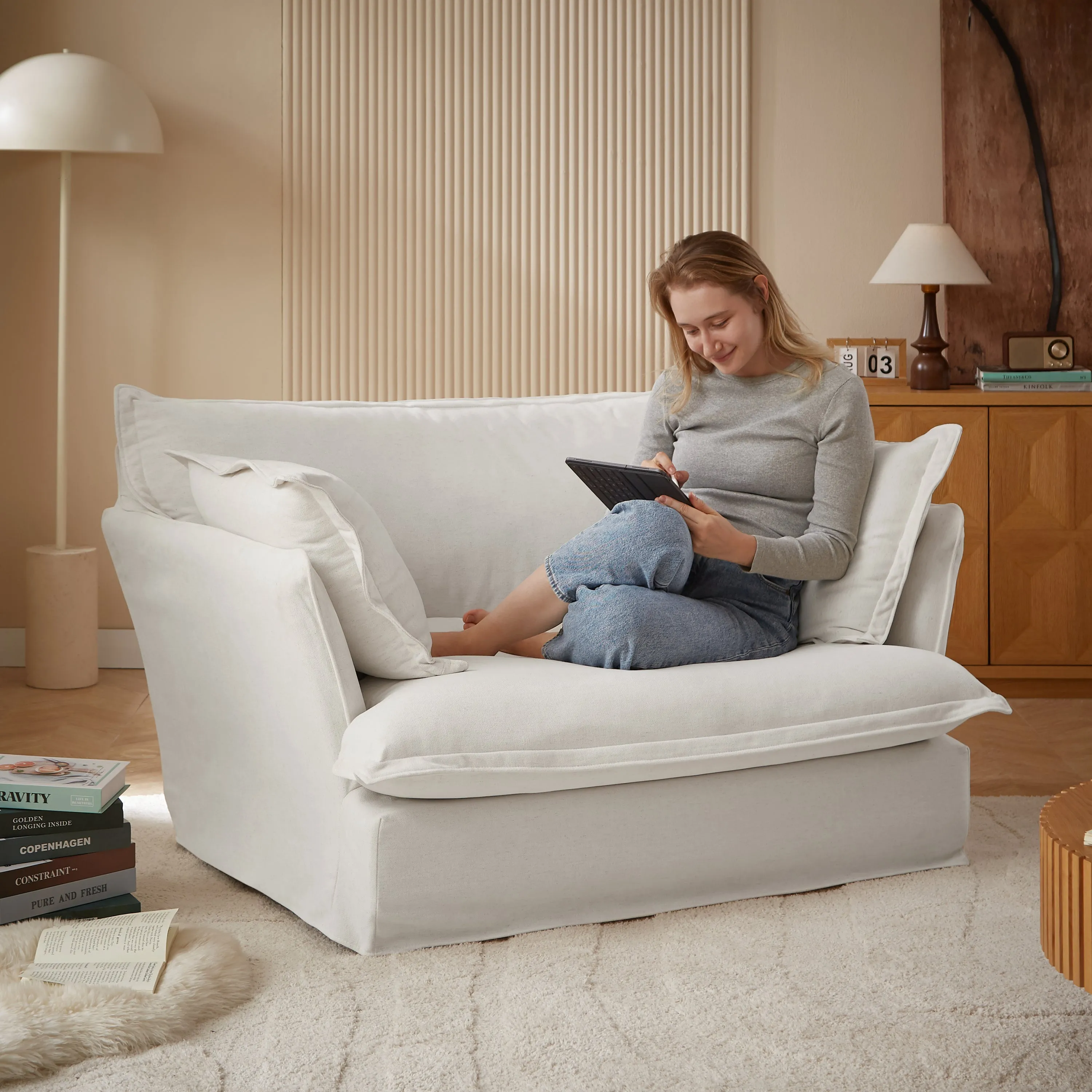 Loza Loveseat Sofa With Pillows - Beige