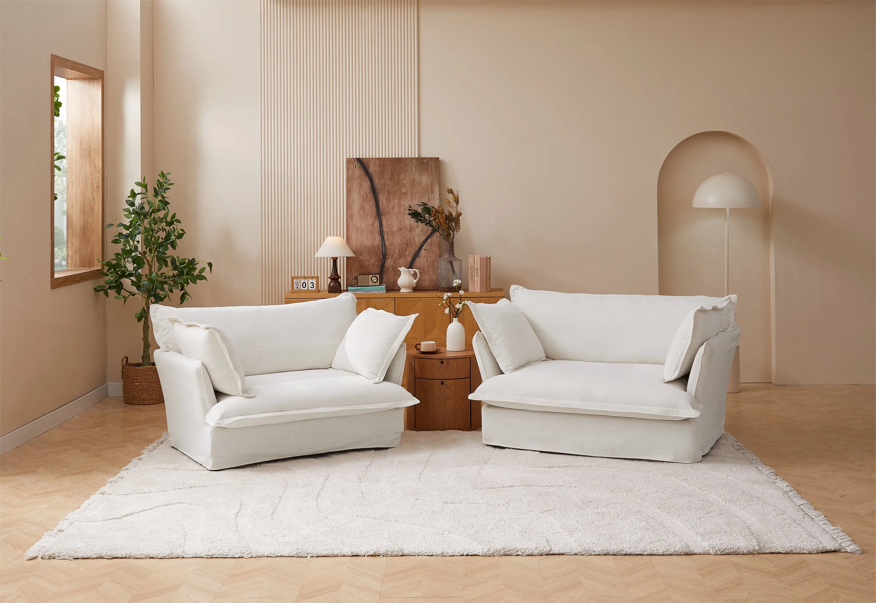 Loza Loveseat Sofa With Pillows - Beige