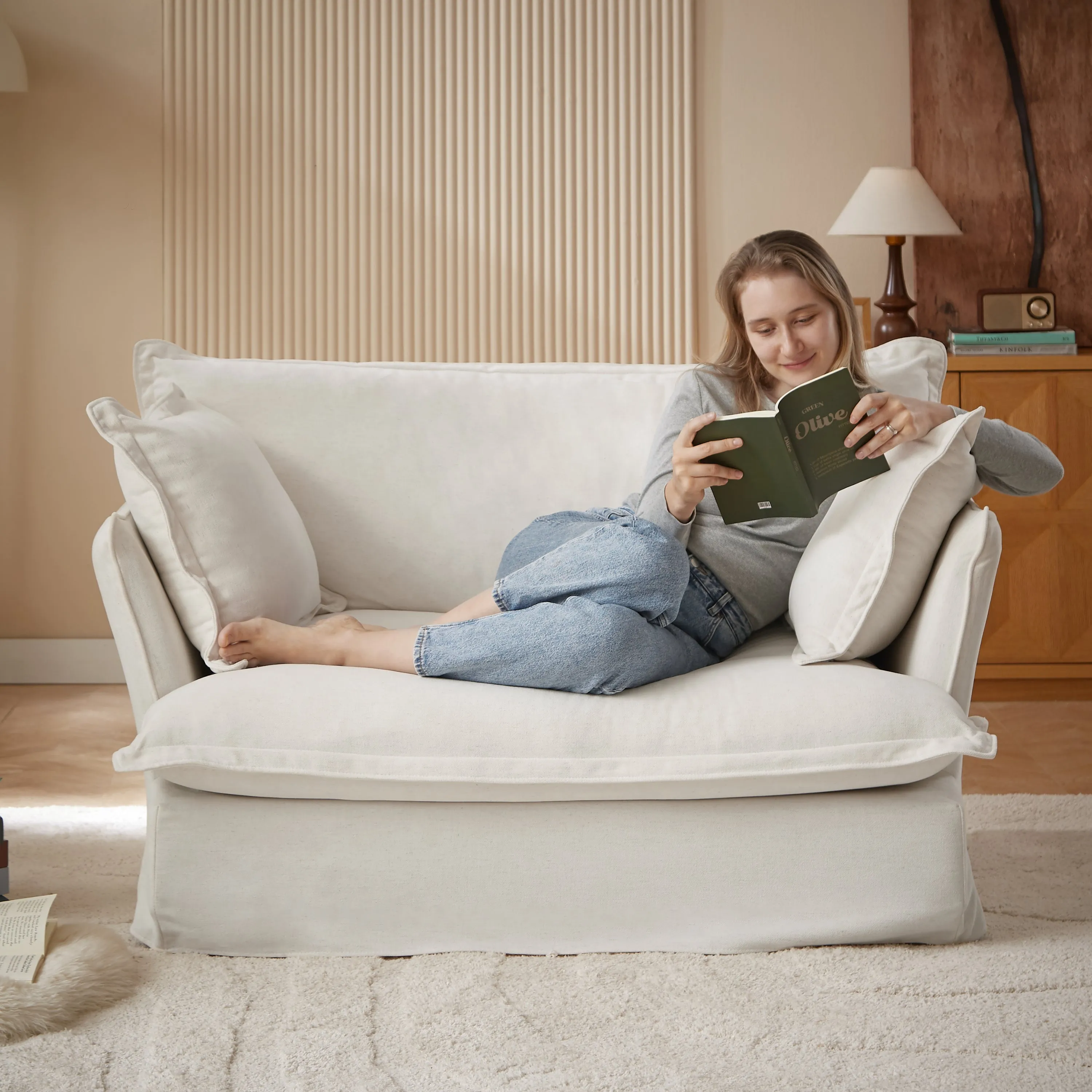 Loza Loveseat Sofa With Pillows - Beige