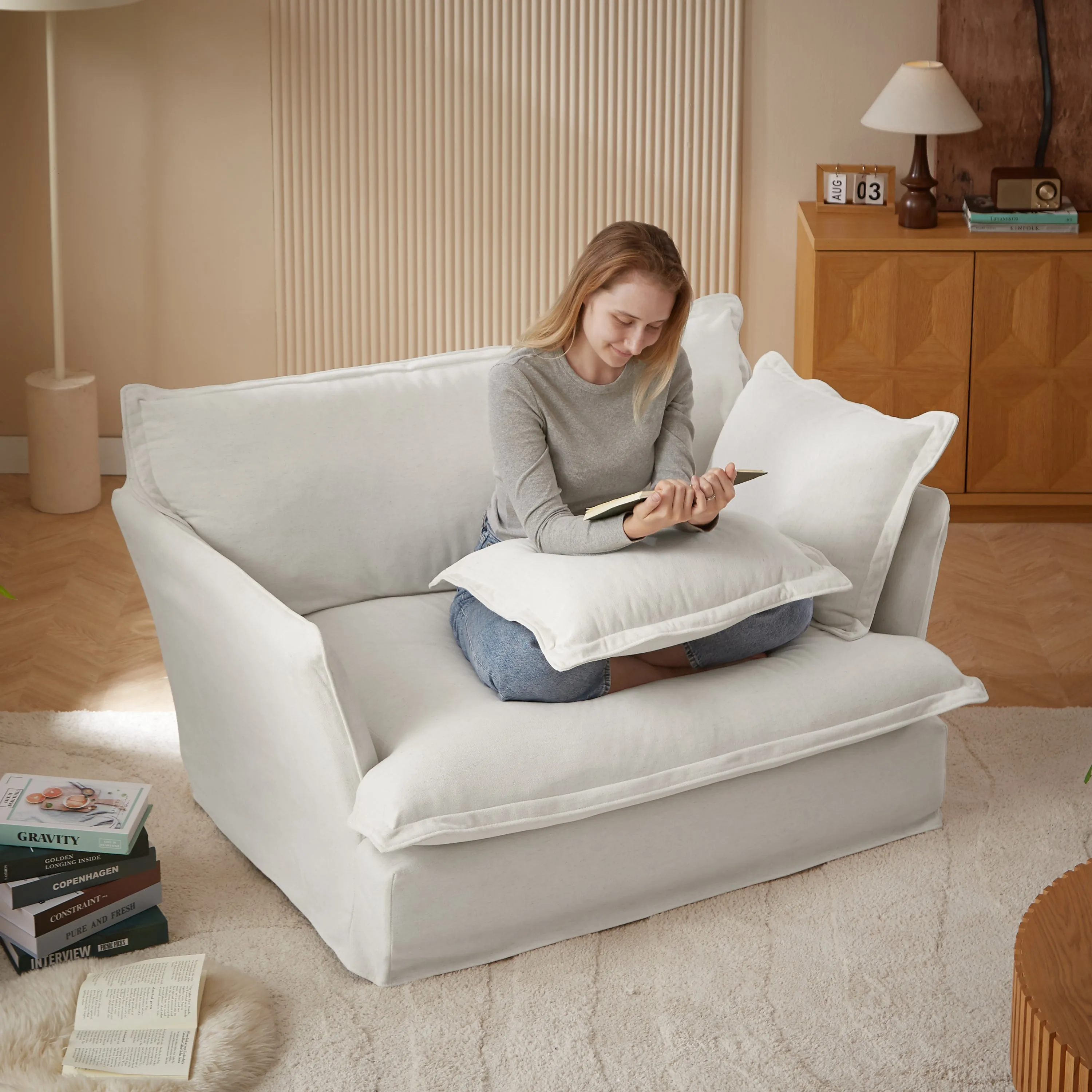 Loza Loveseat Sofa With Pillows - Beige