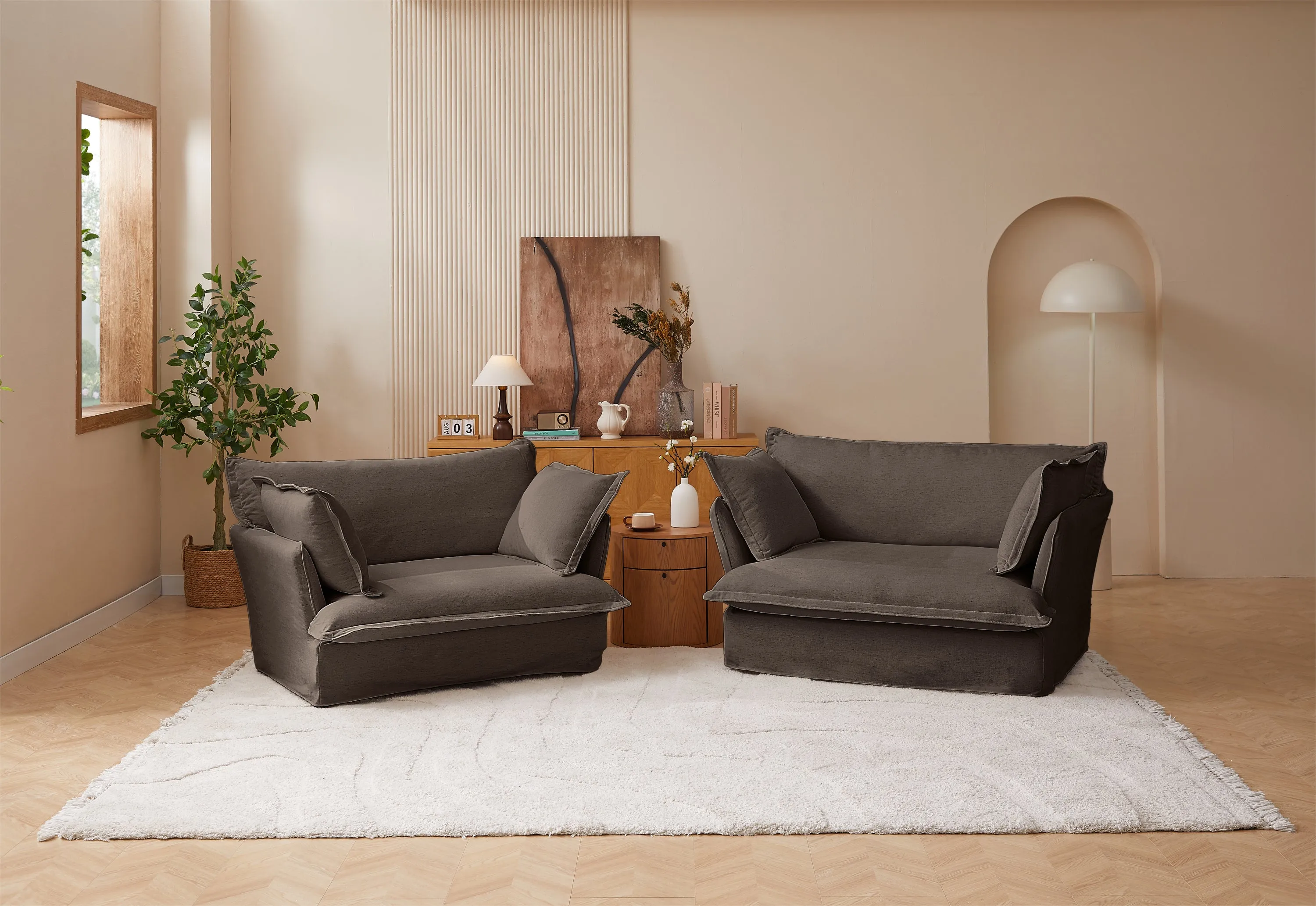 Loza Loveseat Sofa With Pillows - Brown