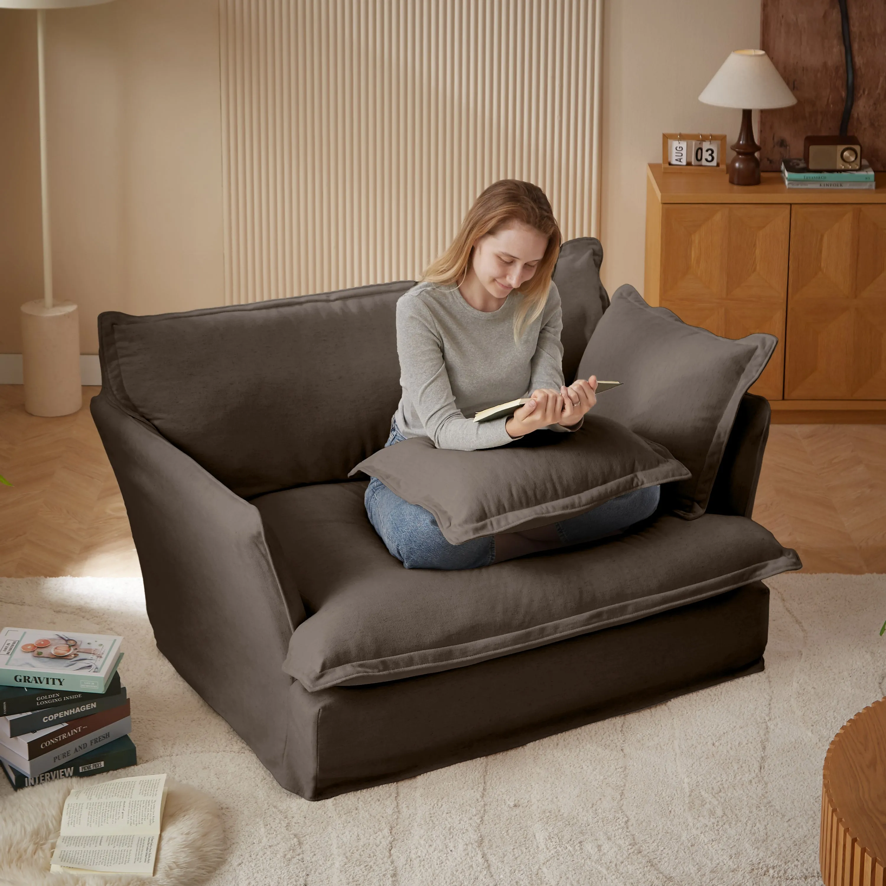 Loza Loveseat Sofa With Pillows - Brown