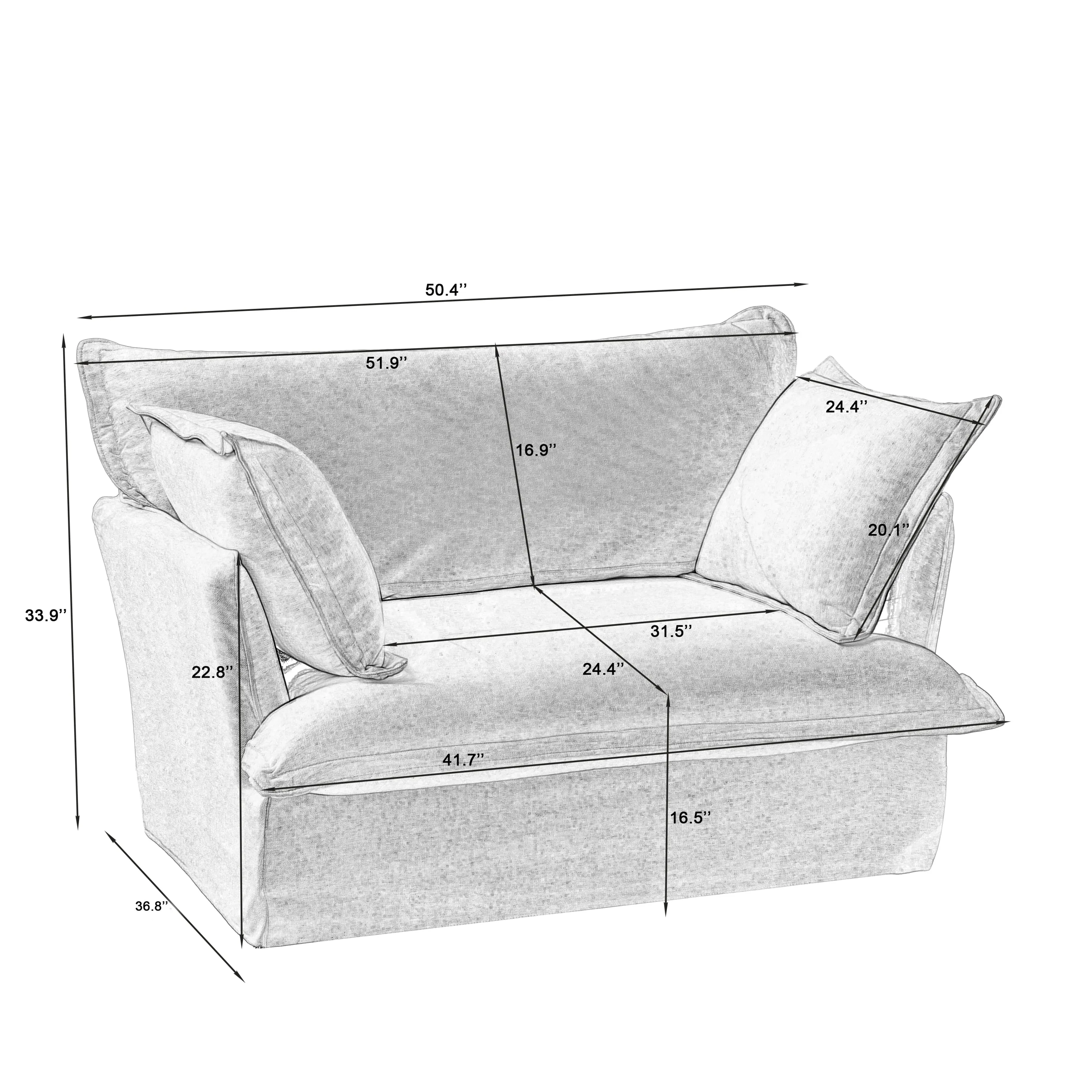 Loza Loveseat Sofa With Pillows - Brown