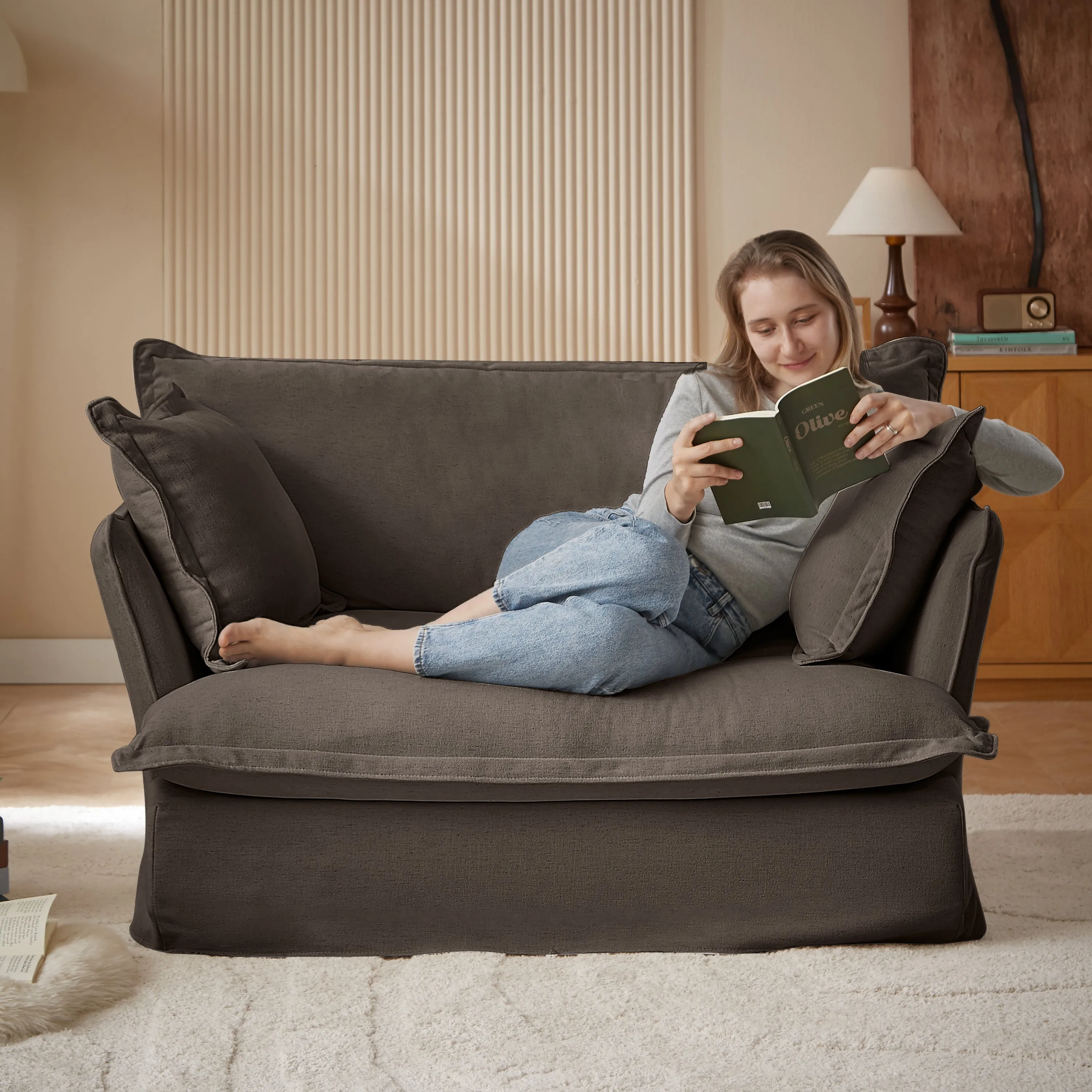 Loza Loveseat Sofa With Pillows - Brown