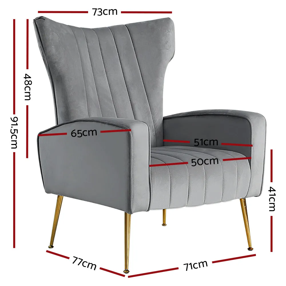 Maricel Accent Velvet Seat Lounge Armchair - Grey