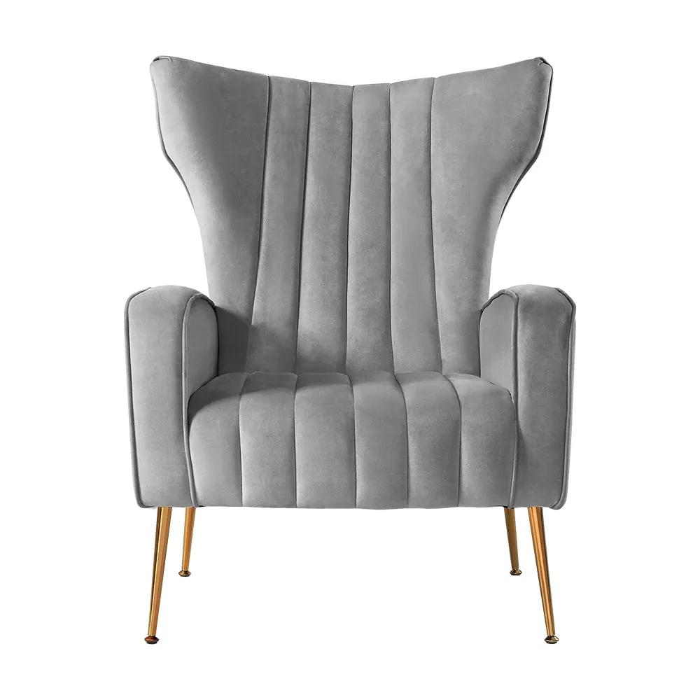 Maricel Accent Velvet Seat Lounge Armchair - Grey
