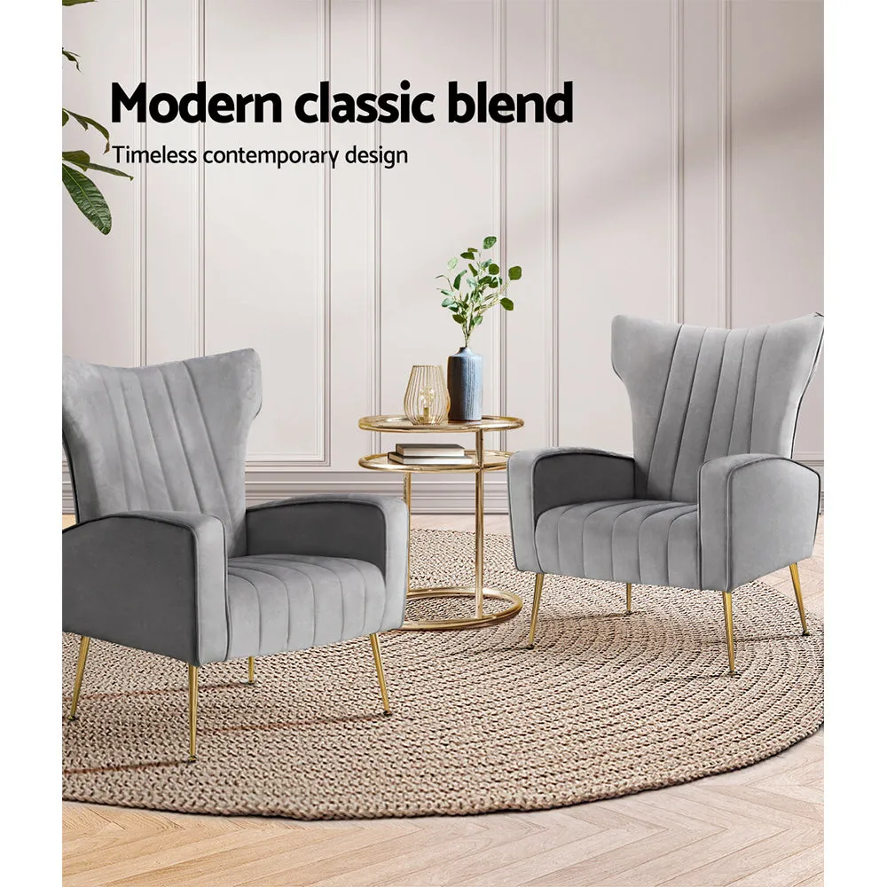 Maricel Accent Velvet Seat Lounge Armchair - Grey