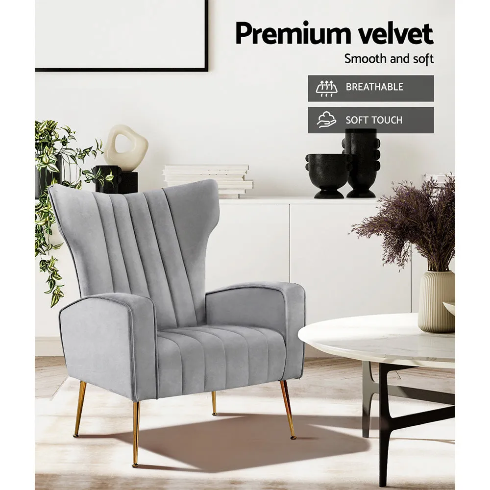 Maricel Accent Velvet Seat Lounge Armchair - Grey