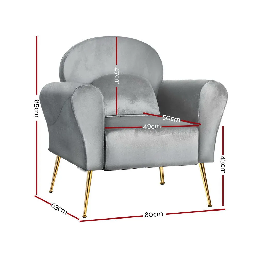 Maryjane Accent Velvet Cushion Lounge Armchair - Grey