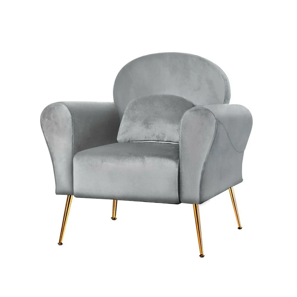 Maryjane Accent Velvet Cushion Lounge Armchair - Grey