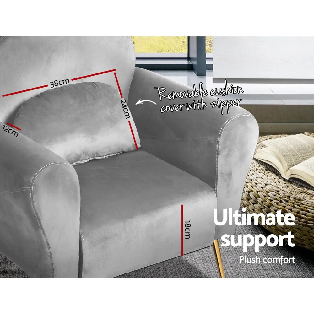 Maryjane Accent Velvet Cushion Lounge Armchair - Grey