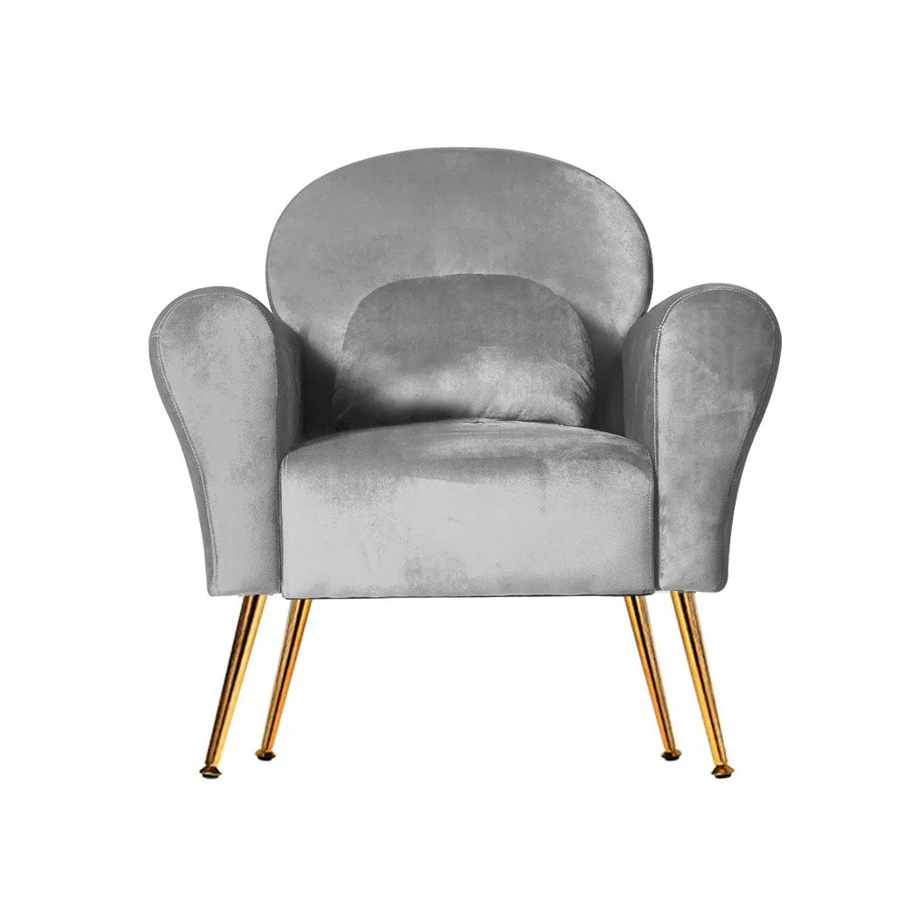Maryjane Accent Velvet Cushion Lounge Armchair - Grey