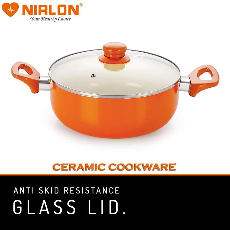 Nirlon Orange Non Stick Cooking Pot With Lid - 2600 ML/9 Inches