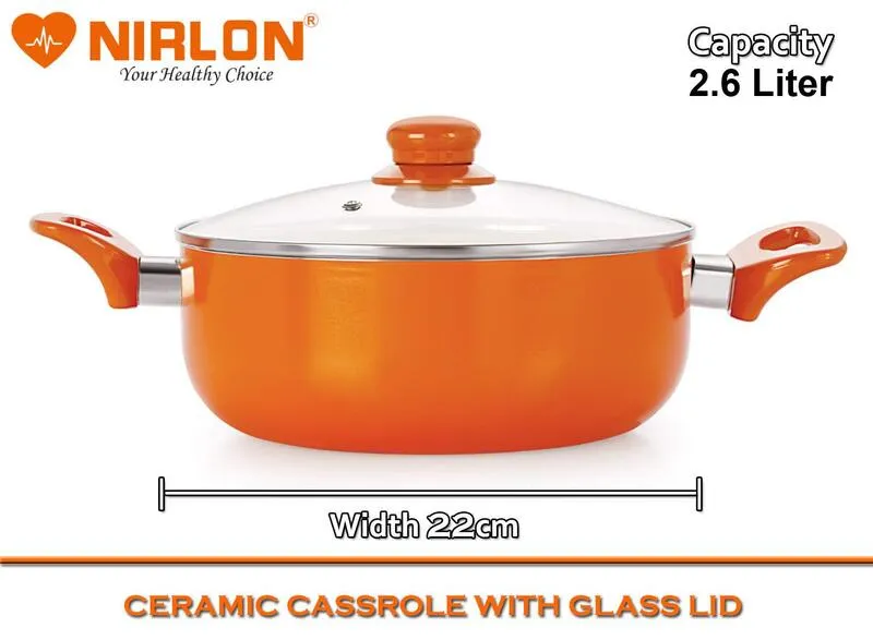 Nirlon Orange Non Stick Cooking Pot With Lid - 2600 ML/9 Inches