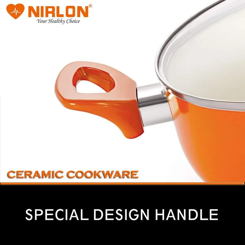 Nirlon Orange Non Stick Cooking Pot With Lid - 2600 ML/9 Inches