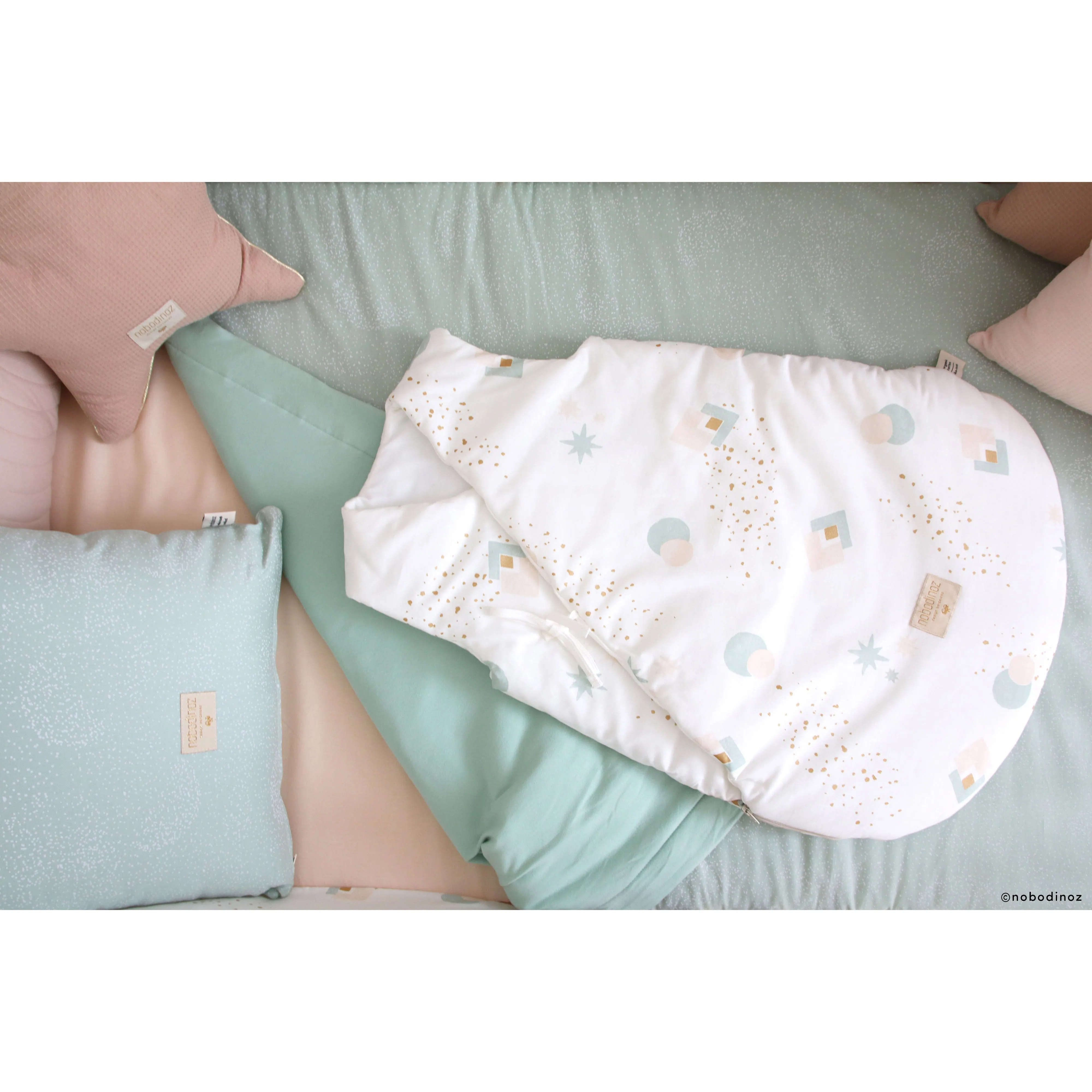 nobodinoz Sleeping Bag Cloud Aqua Eclipse/ White