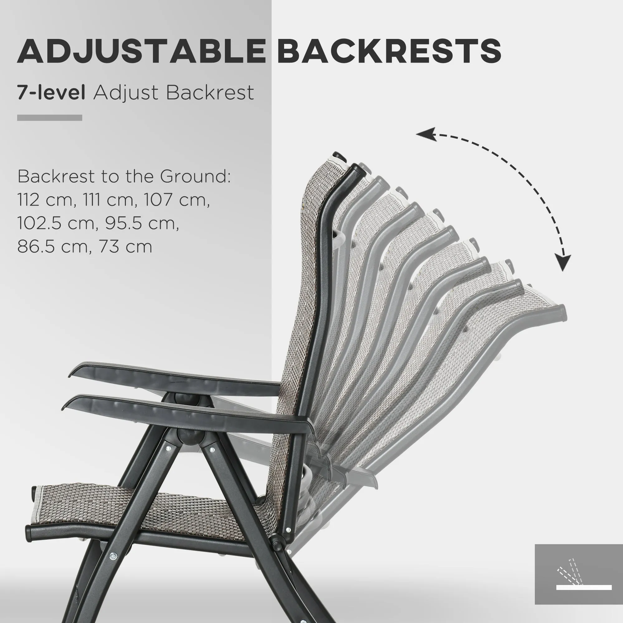 Outsunny Set of 2 Outdoor Rattan Folding Chair Set w/ Adjustable Backrest Brown