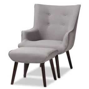 PREMIER STUDIO ALDEN MID-CENTURY MODERN FABRIC UPHOLSTERED DARK BROWN FINISHED WOOD LOUNGE CHAIR AND OTTOMAN SET