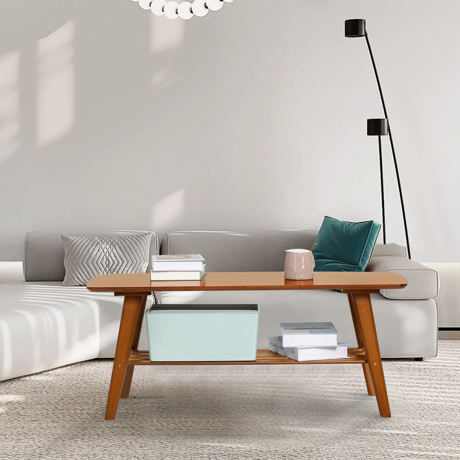 Rectangular Dual Tier Coffee Table - 2 Tiers 39.3", Brown