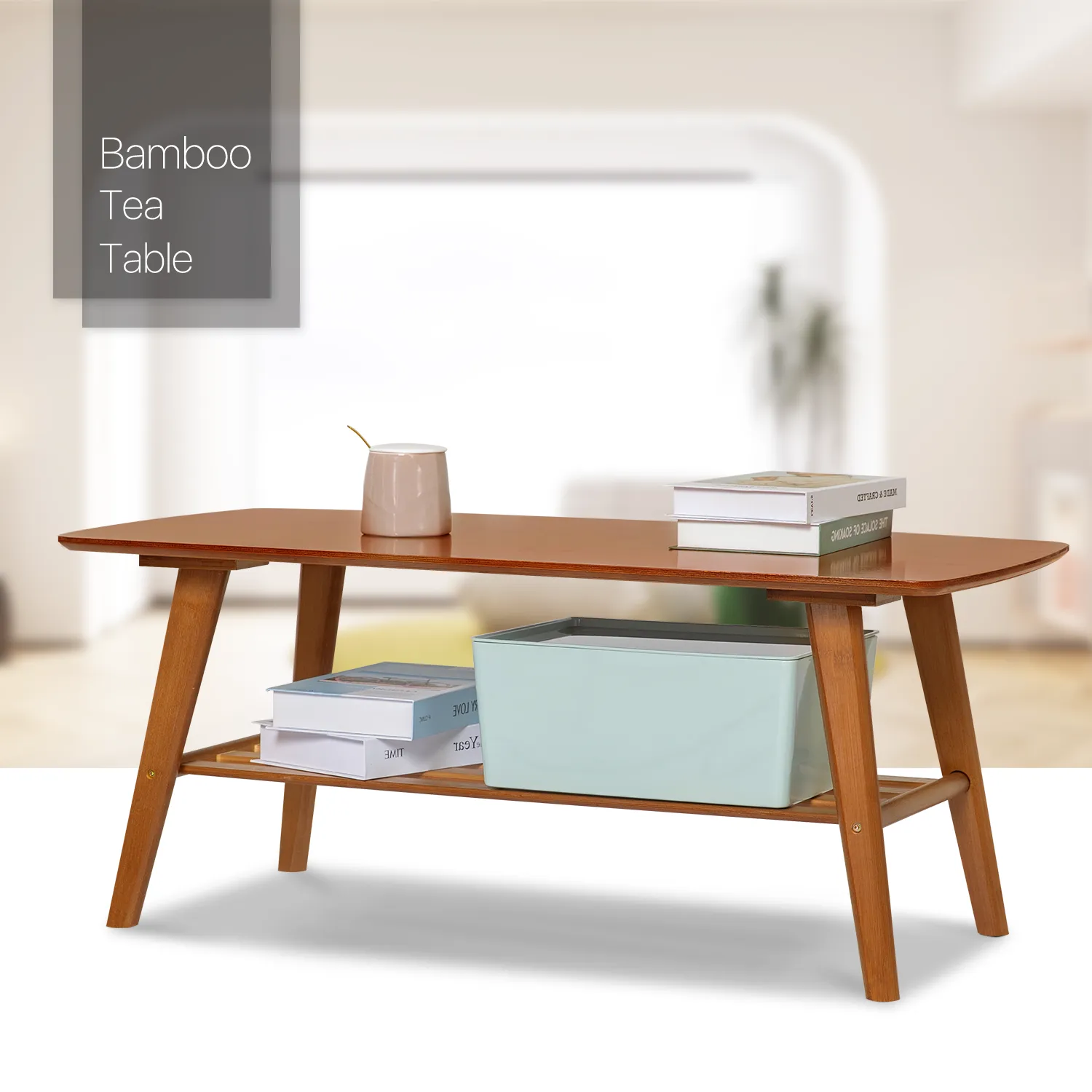 Rectangular Dual Tier Coffee Table - 2 Tiers 39.3", Brown