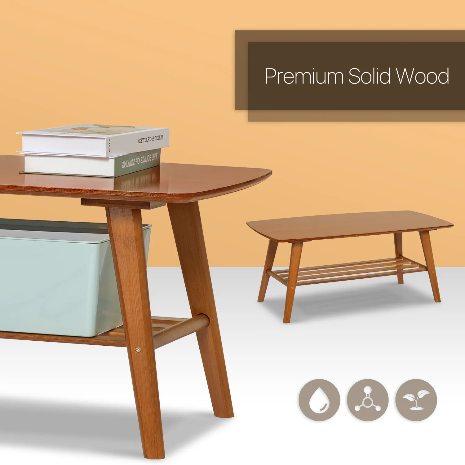 Rectangular Dual Tier Coffee Table - 2 Tiers 39.3", Brown