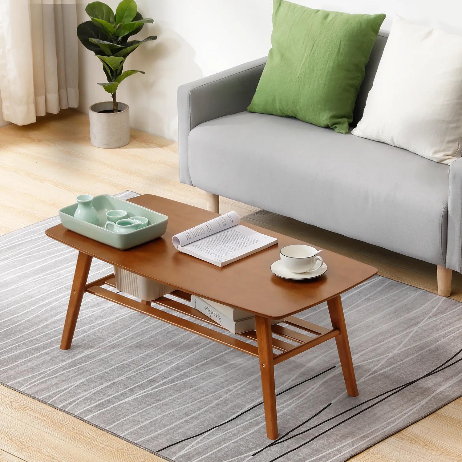 Rectangular Dual Tier Coffee Table - 2 Tiers 39.3", Brown