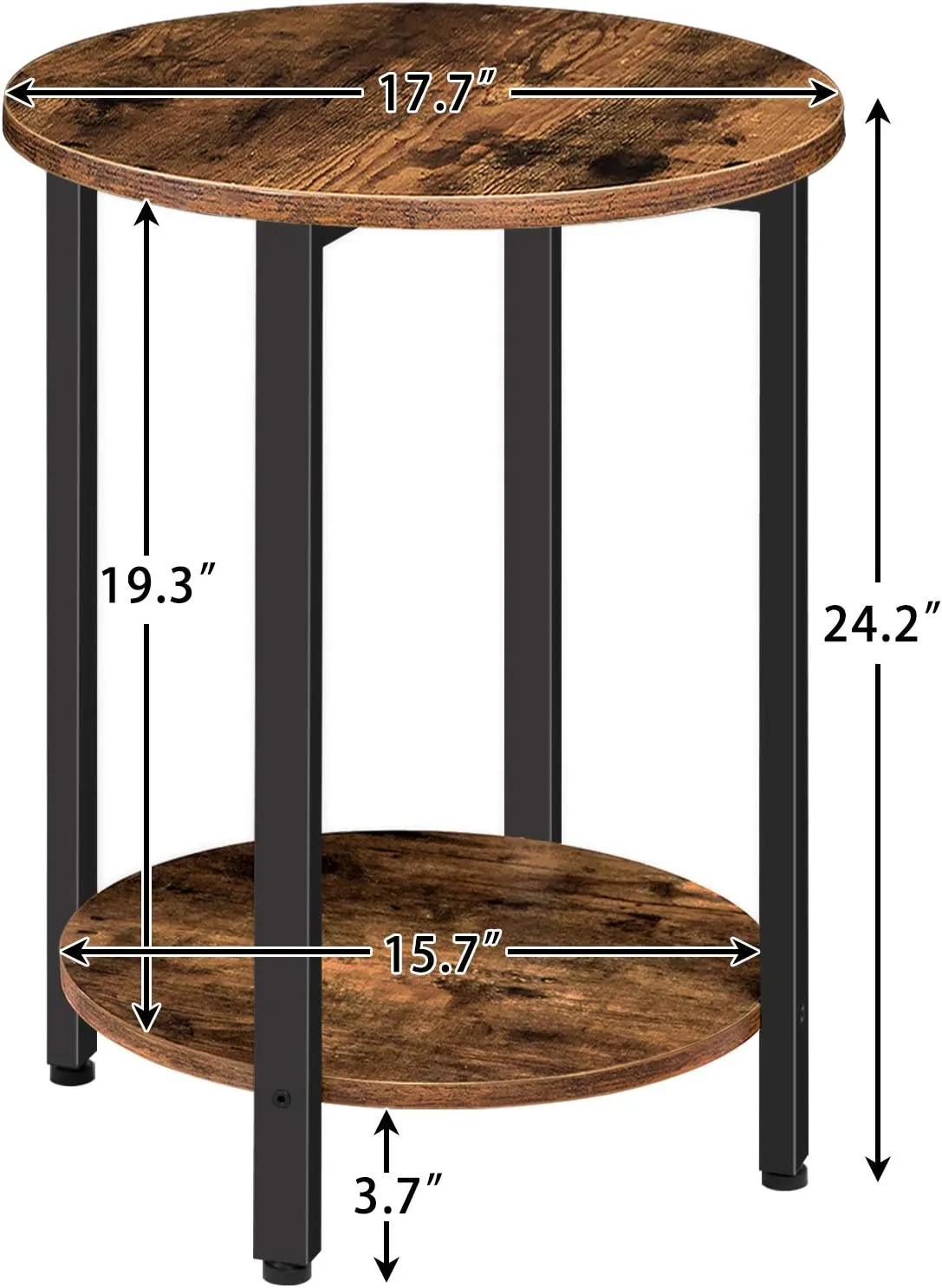 Round Side Table, Sofa Couch Table with Storage Shelf, 2-Layer Industrial End Table