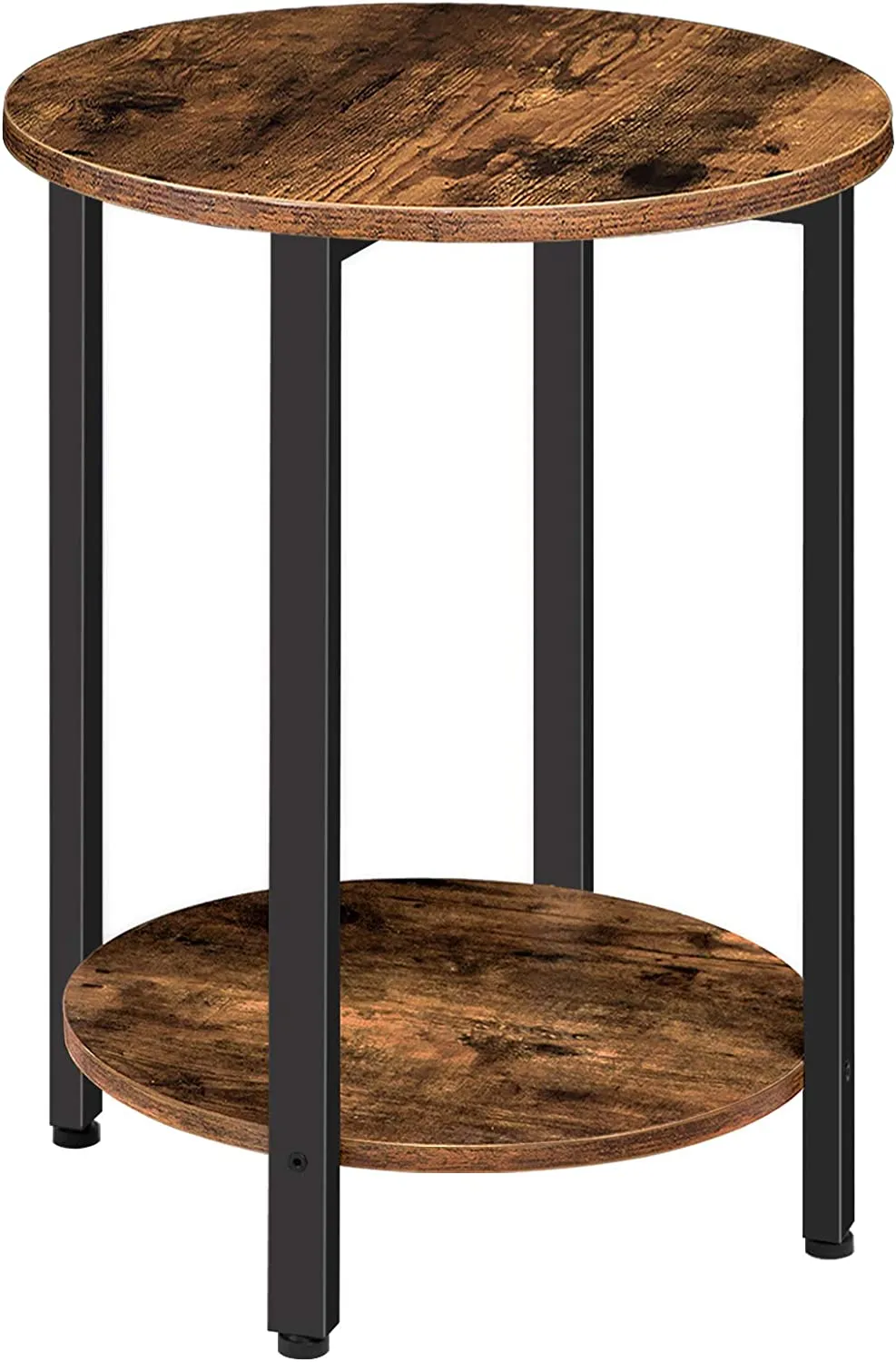 Round Side Table, Sofa Couch Table with Storage Shelf, 2-Layer Industrial End Table