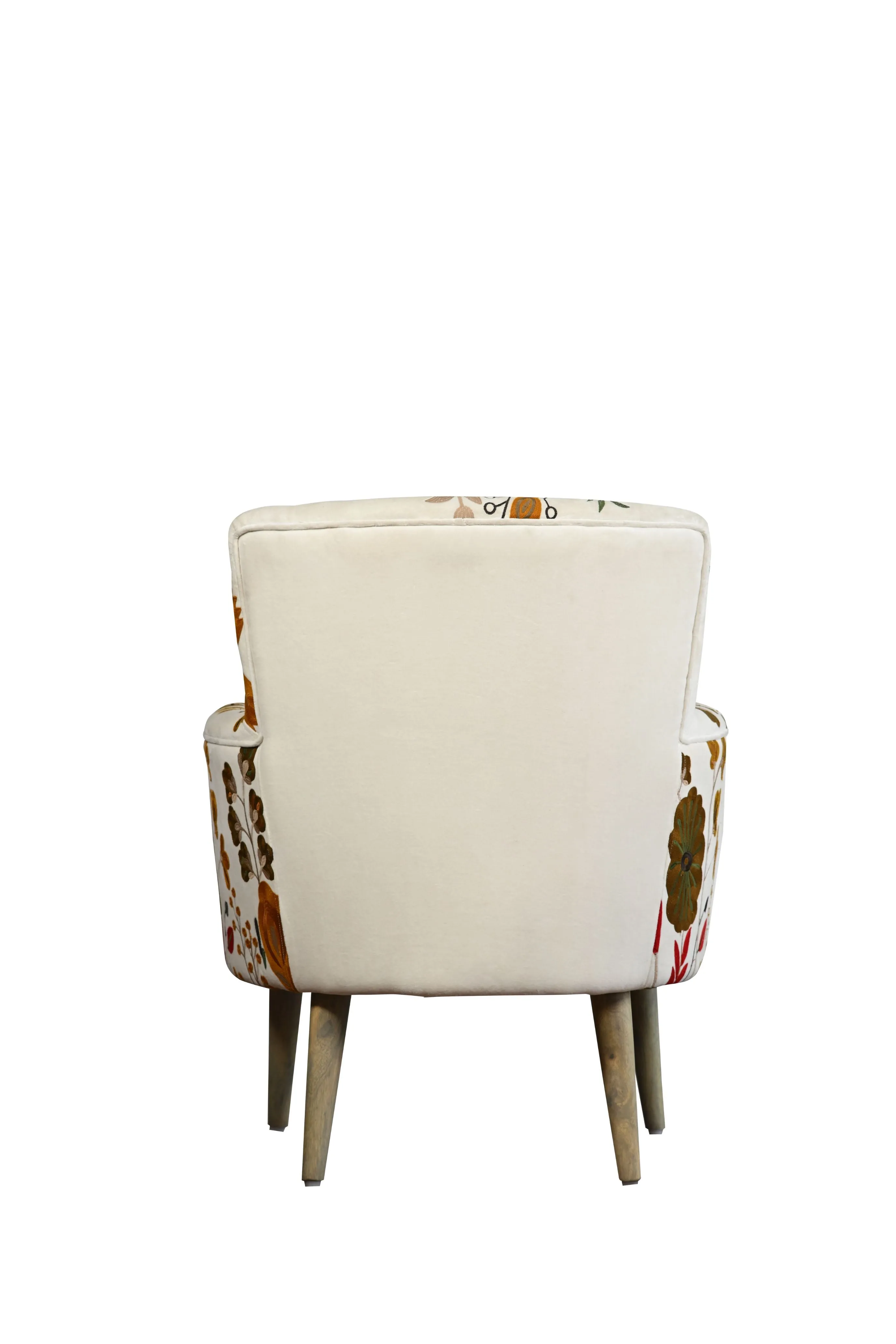 White Leaf Upholstery Embroidery Relaxing  Chair With Vintage Leg
