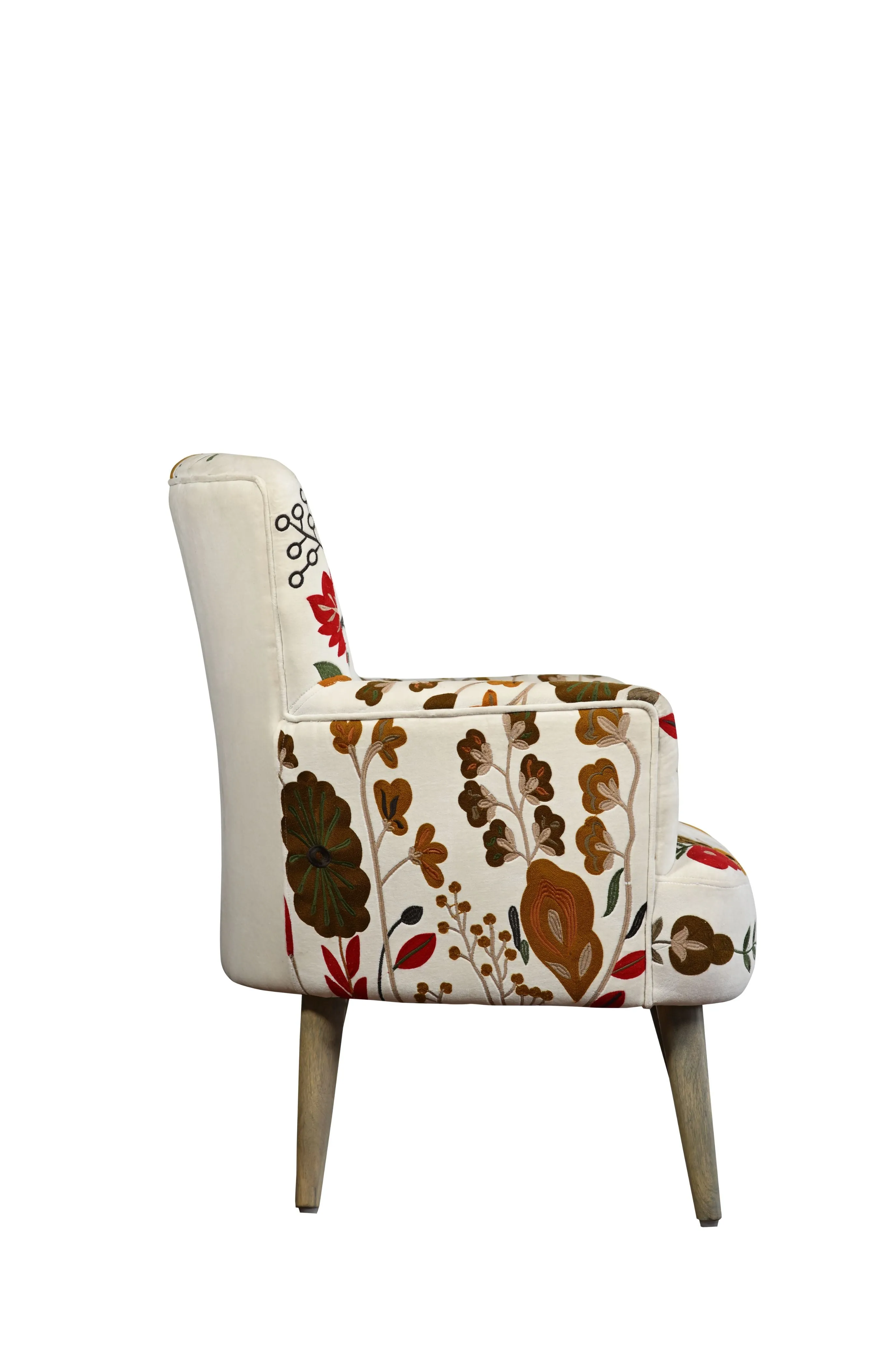 White Leaf Upholstery Embroidery Relaxing  Chair With Vintage Leg