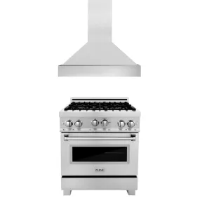 ZLINE 36" Kitchen Package with DuraSnow® Stainless Steel Gas Range and Convertible Vent Range Hood