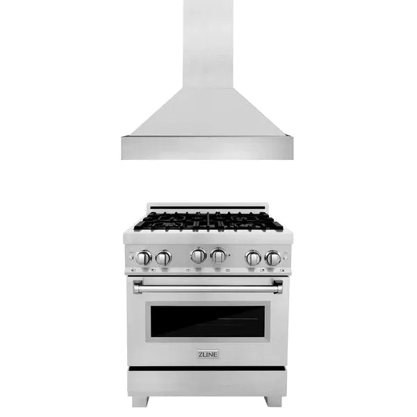 ZLINE 36" Kitchen Package with DuraSnow® Stainless Steel Gas Range and Convertible Vent Range Hood